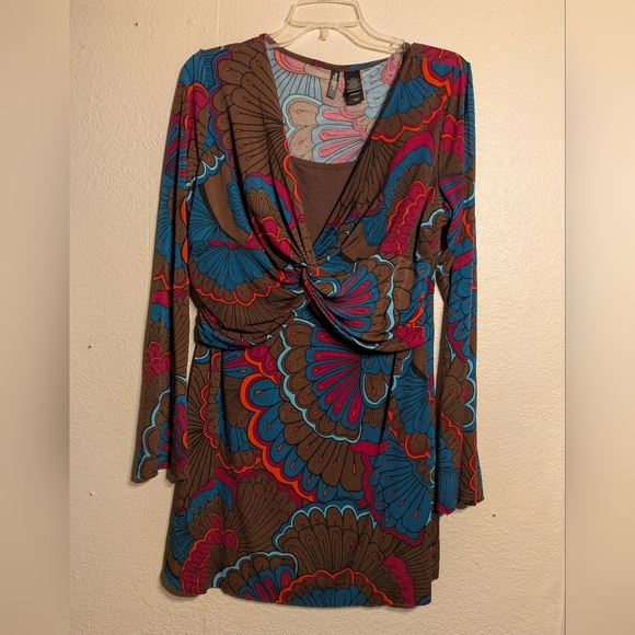 Bisou Bisou Colorful Floral Long Sleeve Dress Size Large Pre-owned - Picture 1 of 5